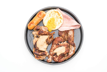 mix grilled steak on hot plate