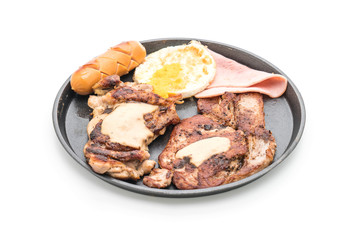 mix grilled steak on hot plate