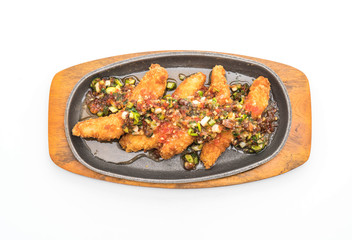 fried fish stick with spicy sauce