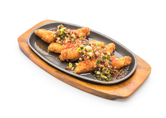 fried fish stick with spicy sauce