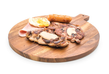 mix grilled steak on wood plate