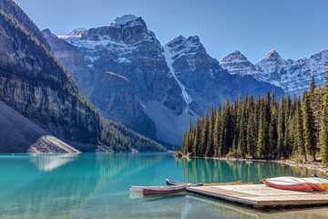 Moraine Lake Canoes, banff national park, alberta, canada