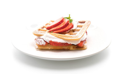 waffle with strawberry on white