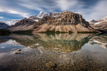 Mount Crowfoot Reflection at Bow Lake on the scenic Icefield Parkway, Banff National Park, Alberta, Canada