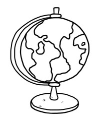 globe model  / cartoon vector and illustration, black and white, hand drawn, sketch style, isolated on white background.