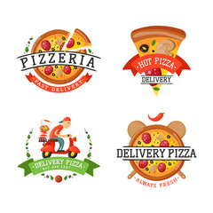 Delivery pizza badge vector illustration.