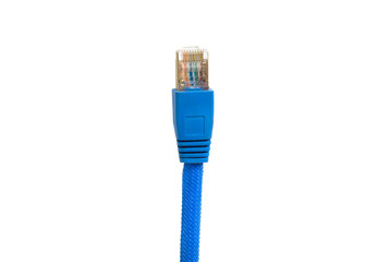 Blue network cable isolated on white background