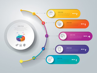 Timeline infographics design vector and business icons with 5 options.