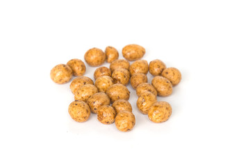Roasted peanuts coated isolated on white background.