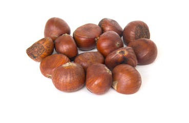 Chestnuts isolated on white background.