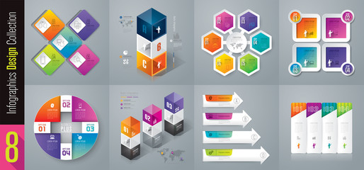 Fototapeta premium Infographics design vector and business icons 3, 4, 5, 6 options.