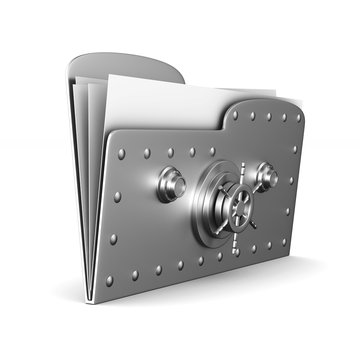 computer folder with lock on white background. Isolated 3d image