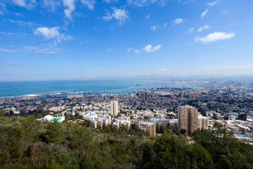 Naklejka premium Aerial image of the city of Haifa, Israel over the slope of mount Carmel