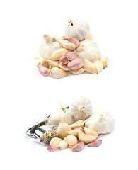 Metal garlic press utensil isolated