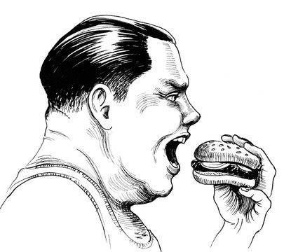 Fat Man Eating Burger