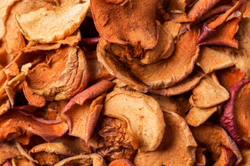 Naturally home kiln-dried organic apple slices textured background