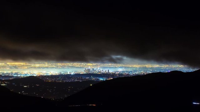 Timelapse of Storm Clouds over Los Angeles City Lights 