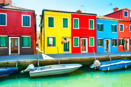 Scenic canal and colorful houses in Burano island near Venice, Italy