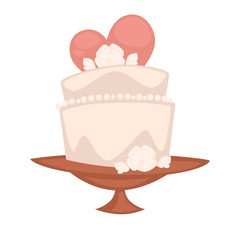 Double cake sweet dessert for engagement holiday celebration. Vector illustration