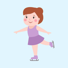 Winter sport girl skating activity happy ice exercise pretty cheerful little kid outdoors in fashion dress and young cartoon frozen skate character vector.