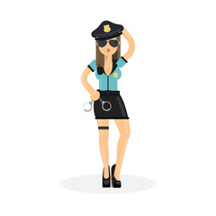 Sexy women in police officer costume on white background. Erotic costume for showgirl.