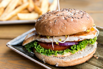 Cheese burger - American cheese chicken burger with fresh salad