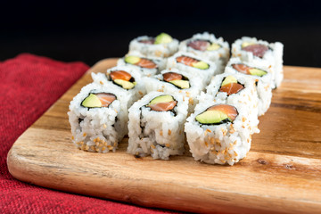Japanese food Sushi Roll Maki of Salmon and avocado