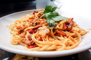 tasty pasta-Italian meat sauce pasta on the table