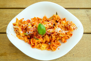 Pasta with Scallops Dinner Dish on a the tabl
