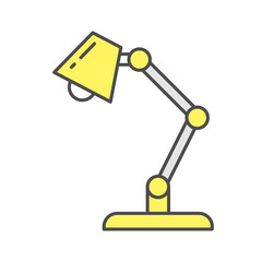 Isolated yellow lamp on white background. Concept of learning and working at home or at the office. Icon.