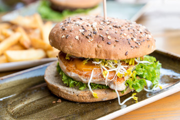 Cheese burger - American cheese chicken burger with fresh salad