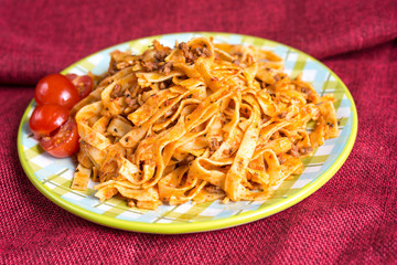 tasty pasta-Italian meat sauce pasta on the table