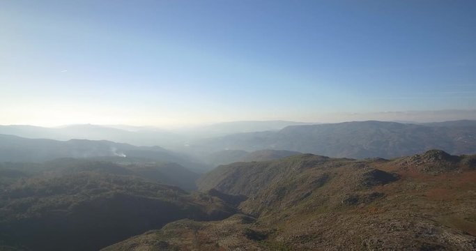 Aerial, Flying In The Mountainous Landscape Of Parque Nacional Peneda-Geres, Portugal - Native Material, straight out of the cam