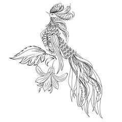 Cute decorative bird vector illustration with flowers