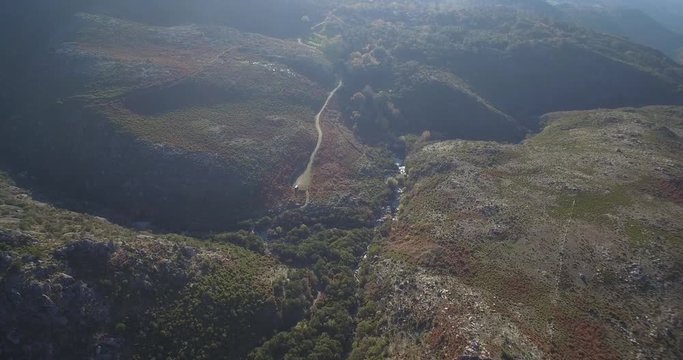 Aerial, Flying In The Mountainous Landscape Of Parque Nacional Peneda-Geres, Portugal - Native Material, straight out of the cam