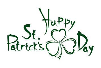 Happy St. Patrick's Day. Vintage handwritten lettering. Hand drawing inscription. Congratulations to the St. Patrick's Day and leaf clover. Vector illustration isolated on white background