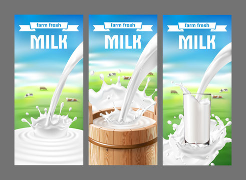 Vector Illustration Of A Set Of Labels For Milk And Dairy