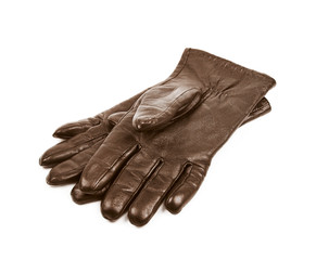 Pair of brown leather gloves isolated