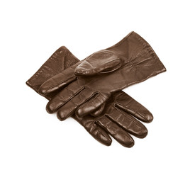 Pair of brown leather gloves isolated