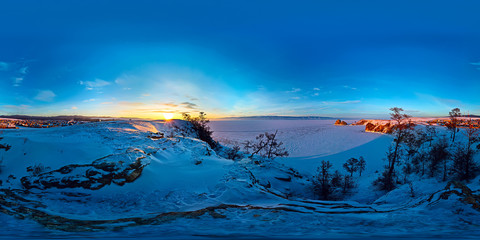 Spherical panorama 360 180 degrees Cape shaman on the island of Olkhon, Lake Baikal