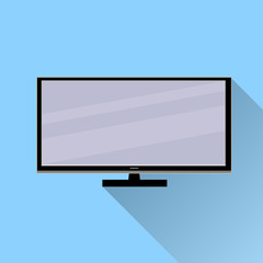 TV icon with long shadow , vector illustration, flat design on blue background