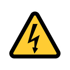 High Voltage Sign. Danger symbol. Black arrow isolated in yellow triangle on white background. Warning icon. Vector illustration