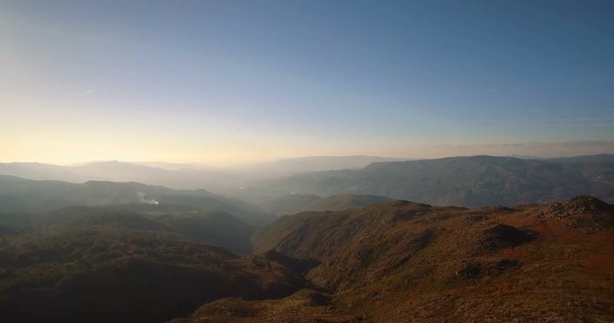 Aerial, Flying In The Mountainous Landscape Of Parque Nacional Peneda-Geres, Portugal - Graded and stabilized version