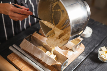 fill the dough in steel moulds