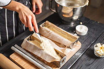 fill the dough in steel moulds