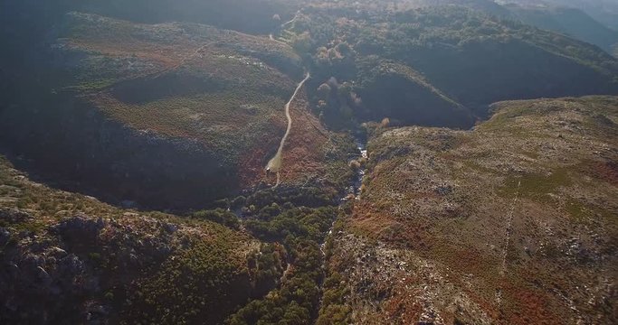 Aerial, Flying In The Mountainous Landscape Of Parque Nacional Peneda-Geres, Portugal - Graded and stabilized version