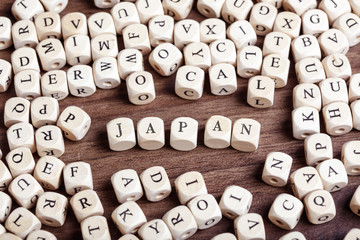 Japan, country name in letter dices
