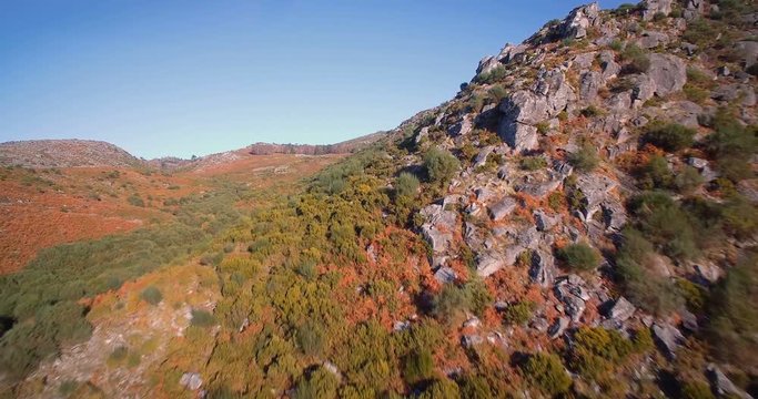Aerial, Flying In The Mountainous Landscape Of Parque Nacional Peneda-Geres, Portugal - Graded and stabilized version