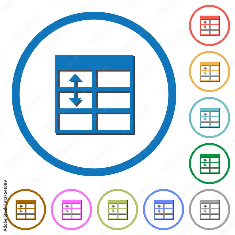 Poster spreadsheet adjust table row height icons with shadows and outlines
