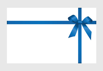 Gift Card With Blue Ribbon And A Bow on white background.  Gift Voucher Template.  Vector image.